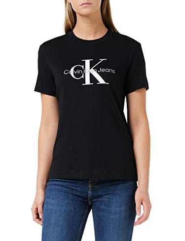 Calvin Klein Damen T-Shirt Kurzarm Core Monologo Rundhalsausschnitt, Schwarz (Ck Black), im Sale